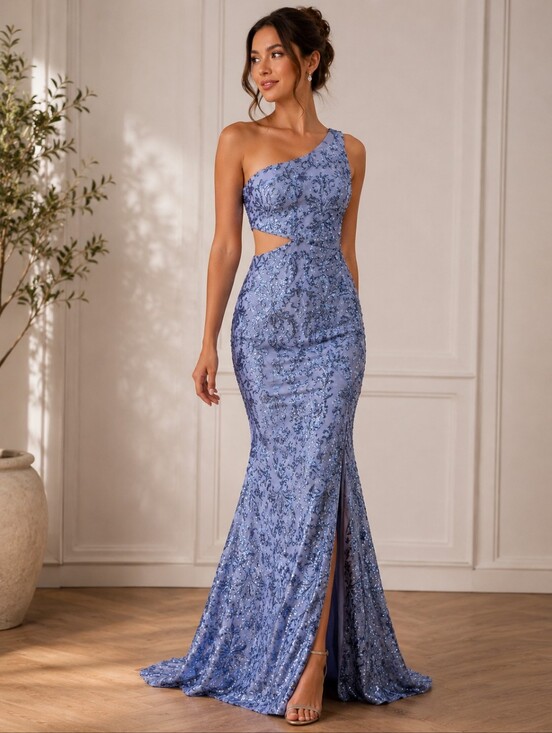 Dresses & Skirts - STUNNING One Shouder Maxi Purple Mermaid Sequin Sparkly Evening Dress Gown
